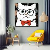 Paint by Numbers Art Animal White Cat with Glasses and A Bow Tie Around His Neck